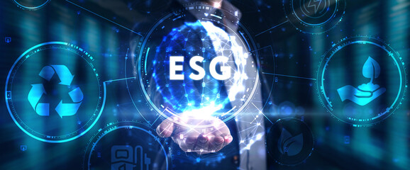 ESG Environmental Social Governance concept. Technology, Internet and network concept.