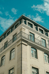 Facade of a typical building in the downtown city of Lisbon Portugal