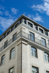 Facade of a typical building in the downtown city of Lisbon Portugal