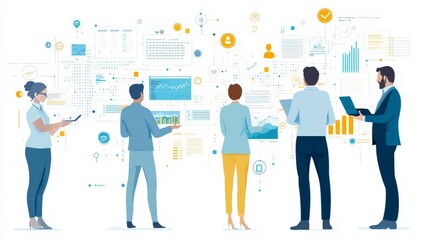 Business Team Analyzing Data and Charts on a Digital Whiteboard for Business Strategy and Growth