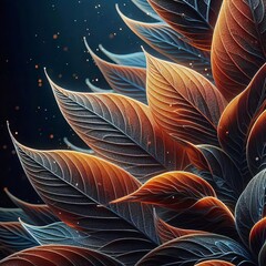 Obraz premium Vibrant orange and blue leaves with intricate patterns and swirls, creating a stunning and artistic visual display