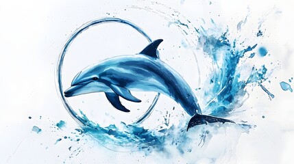 Obraz premium Silhouette of a graceful dolphin swimming underwater, a marine mammal gliding through the ocean