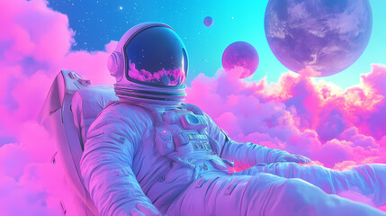 Astronaut in spaceship and planet surreal illustration. Phantasmagoric. Illustration