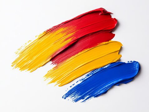A close up of three different colors of paint on a white surface