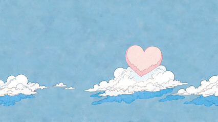A single heart-shaped cloud in a clear blue sky, a subtle and soft rainbow arcing through it, clean and minimal design with a serene and calming aesthetic
