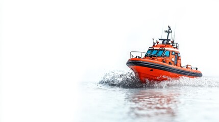 Naklejka premium Orange rescue boat cutting through water