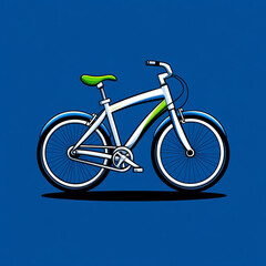 Fototapeta premium Bicycle graphic on a blue background, ideal for logo and icon designs related to transportation and fitness.