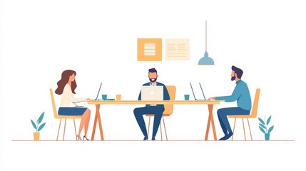 Teamwork in a Modern Office - Business People Working Together on Laptops at a Desk