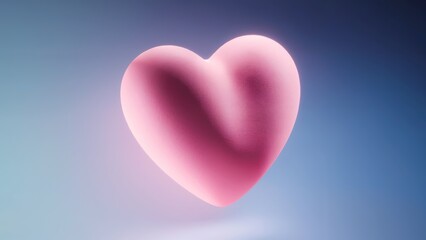 Fototapeta premium Pink Heart Floating with Soft Lighting and Blue Gradient Background