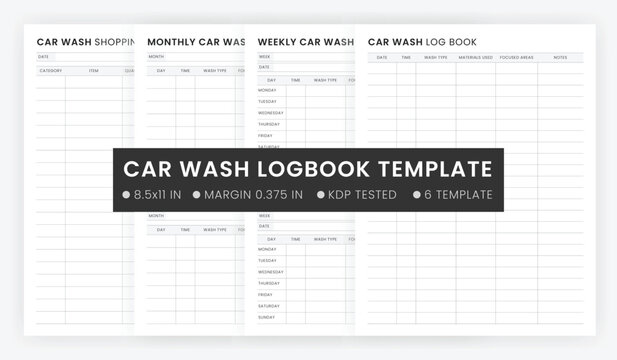 Printable Car Wash Log Book Template, I want to buy a notebook to clean my car, Car Cleaning Checklist KDP Interior