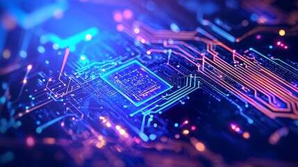 Vibrant computer circuit board with colorful lights a stunning display of technology and innovation