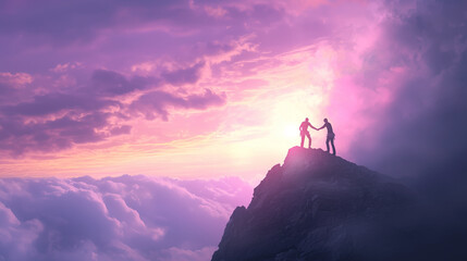 Climbers Assisting Each Other in Harsh Terrain