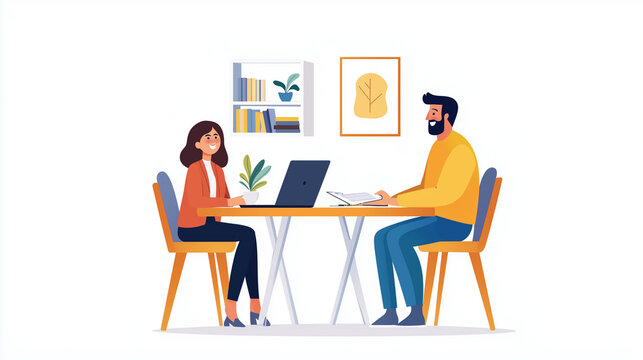 Happy Couple Collaborates with Consultant in Cozy Office Setting