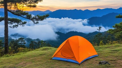 Serene Sunset Camping in the Mountains with Misty Valleys