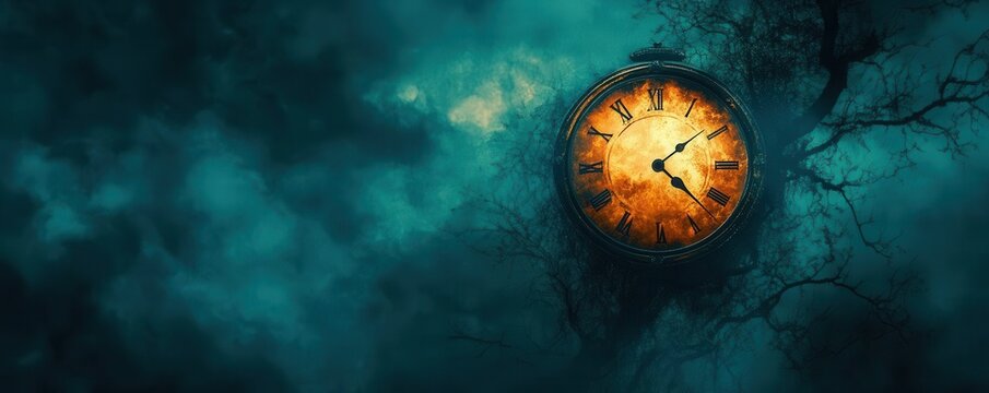 A distorted clock ticking loudly in the middle of a haunting dream