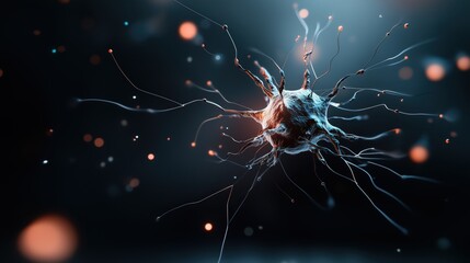 Neuron cell with dendrites in blue light. Neural science visualization