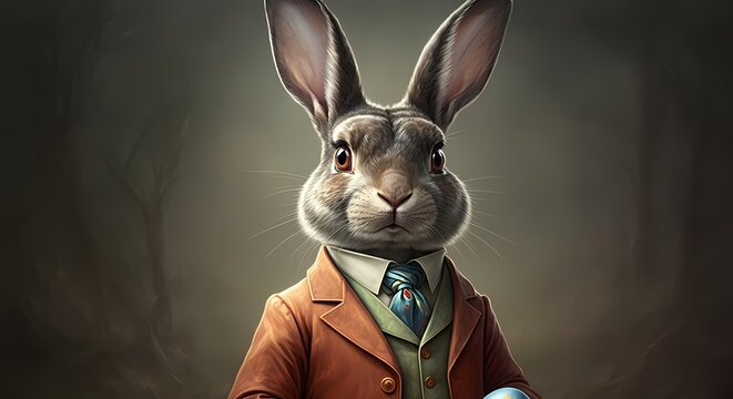 Victorian Era Bunny Rabbit, Easter Egg Holiday Celebration Image, Prim & Proper