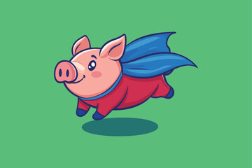Flying Superhero Pig Vector - Cute and Playful Cartoon Character Illustration for Whimsical and Fun Animal Art