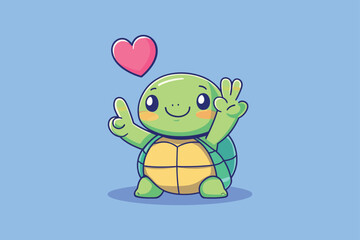 Cute Turtle Peace Hand Vector - Playful Cartoon Character Illustration for Fun and Adorable Animal Art
