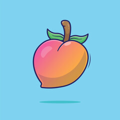 Draw cartoon vector of cute peach fruit icon mascot logo illustration object with two leaves  on the side