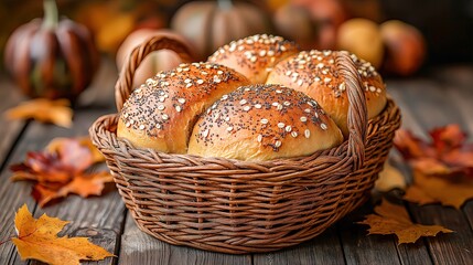 Rustic Bread Basket Filled with Freshly Baked Handmade Loaves for a Thanksgiving Feast