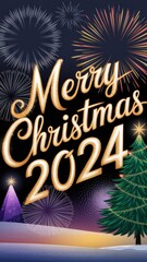 Festive celebration with fireworks and Christmas tree for the holiday season in 2024