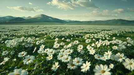 A vibrant field of blooming wildflowers dancing in the gentle breeze of nature s beauty
