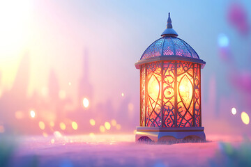 Fototapeta premium Islamic ramadan kareem celebration lantern with beautiful bokeh lights in the background.