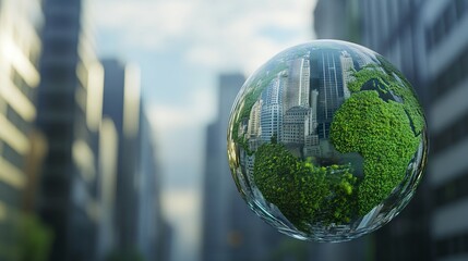 Green Planet Earth with Moss and Buildings - AI generated illustration