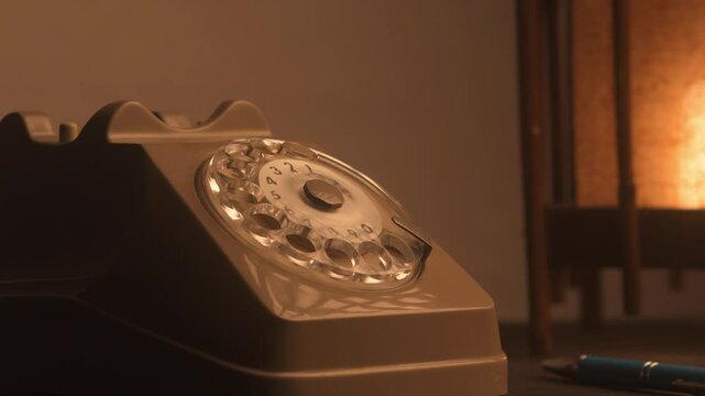 Man makes a call using a retro style rotary telephone