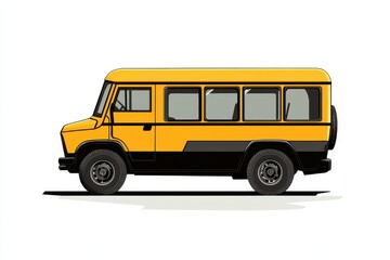 Yellow shuttle bus parked on a street, ready to transport passengers during the day