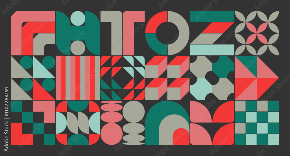 Poster abstract geometric vector shapes and architectural forms, set of various brutalist and modernist ele