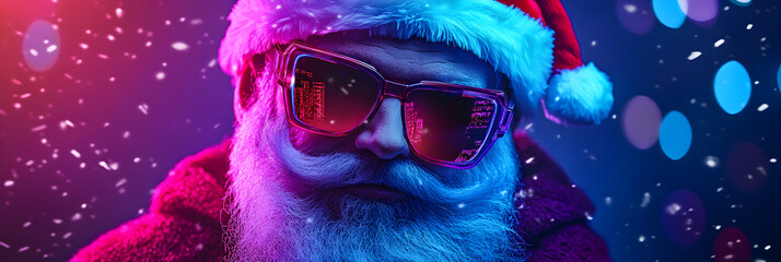 Futuristic Santa Claus  Neon Lights  Christmas  Winter  Cyberpunk Style