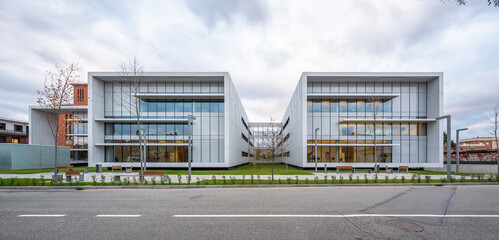 Modern hospital center architecture with glass facade