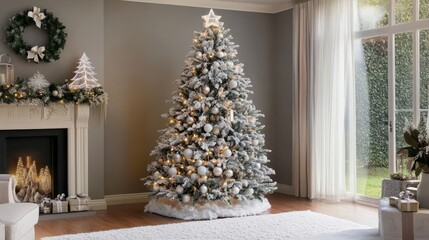 Beautifully Decorated Winter Christmas Tree in Home