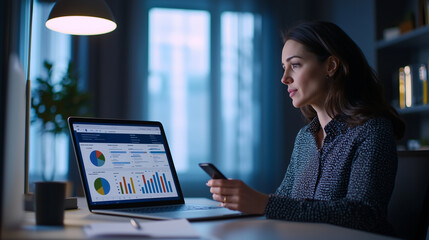 Professional Analyst at Modern Desk with Business Data Dashboard