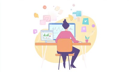 Obraz premium Woman Analyzing Data and Charts on Computer