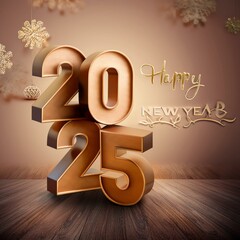 3d text New Year 2025 gold realistic rendering New Year celebration