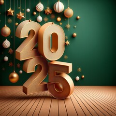 3d text New Year 2025 gold realistic rendering New Year celebration