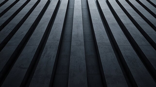 Close-up view of dark, textured surfaces with parallel lines creating a rhythmic pattern and depth, evoking a sense of modern design.