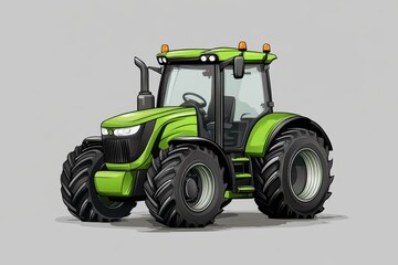 Obraz premium Bright green tractor with large tires parked on a plain background ready for farming tasks