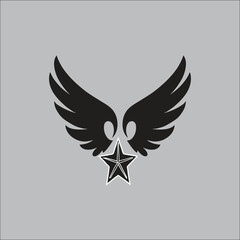 Fototapeta premium A minimalist icon of a blend of angel wings and a shinny star.