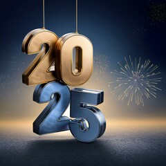 3d text New Year 2025 gold realistic rendering New Year celebration