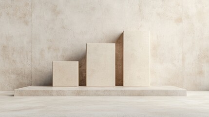 The image features three ascending blocks on a minimalist background, representing growth, progress, and achievement in a clean, modern design.