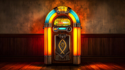 Fototapeta premium Vintage Jukebox in Retro Diner Setting Music Nostalgia 50s 60s