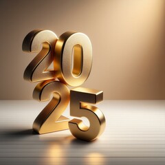 3d text new year 2025 gold realistic rendering new year celebration