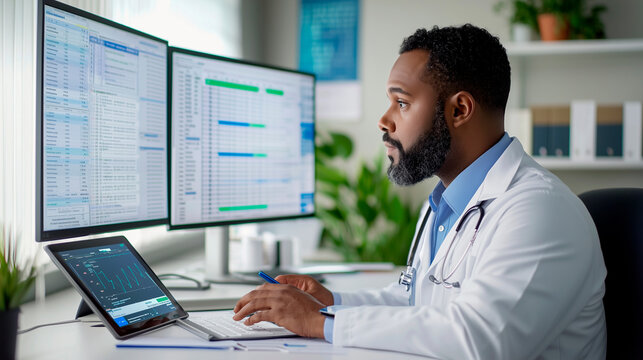 Doctor Reviewing Billing Codes in Consultation Room