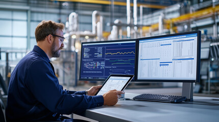 Fototapeta premium Industrial Operator and Engineer Collaboration at SCADA Station