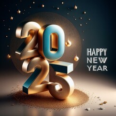3d text new year 2025 gold realistic rendering new year celebration