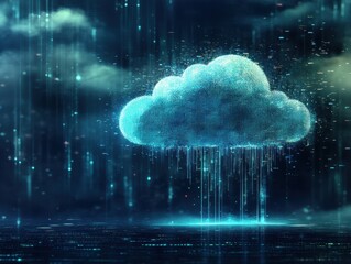 Digital Cloud Icon in Blue and White Abstract Background Graphic Design Futuristic Setting Digital Concept